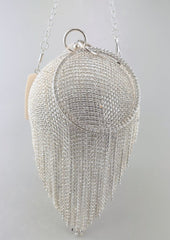 DG PEAFLOW Round Circular Gold Diamond Tassel Bridal  Women Evening Party Crystal Clutch Bag Wedding Wristlets Purse