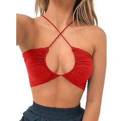 Criss Cross Lace Up Sling Basic Bow Tie Crop Top