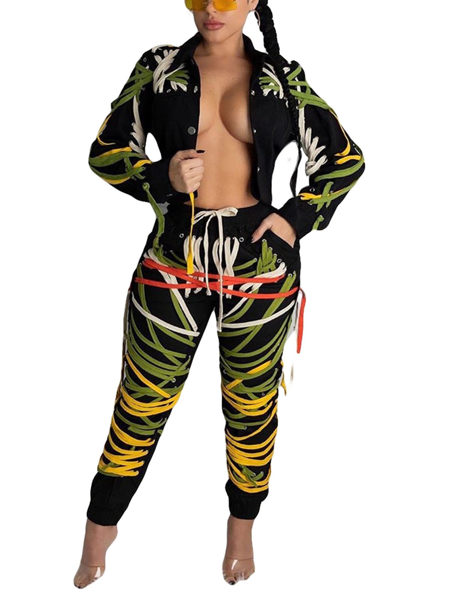 2021 New Women Spring Jeans Lacing Straps Drawstring Middle Waist Casual Loose Novelty Pants for Girls 4 Types Plus Size 3XL Secondary image