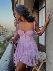 WannaThis Ruffle Mini Dresses Floral Print Sexy Purple Button Sleeveless Y2K Women Casual Fashion Elegant Party Dresses 2022 New