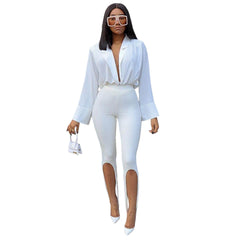 Women&#39;s Nightclub Pit Cloth High Split Hollow High Waist Toe Pants Wide Leg  Streetwear Women Leggings Bell Bottom Pants