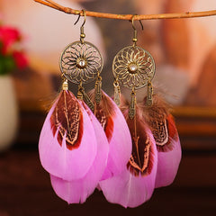 Dream Catcher Boho Feather Earrings Vintage Ethnic Statement Hanging Bohemian Long Tassel Earrings Women Lady 2022 Trend Jewelry