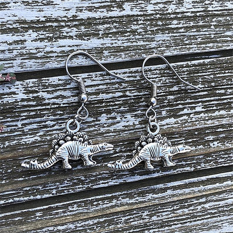 Dino Earrings Dinosaur Earrings Dangle Earrings Fun Earrings Dino Jewelry, Cool Stegosaurus Earrings Secondary image