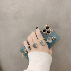 Plating Heart Metal Bracelet Phone Chain Case for iPhone