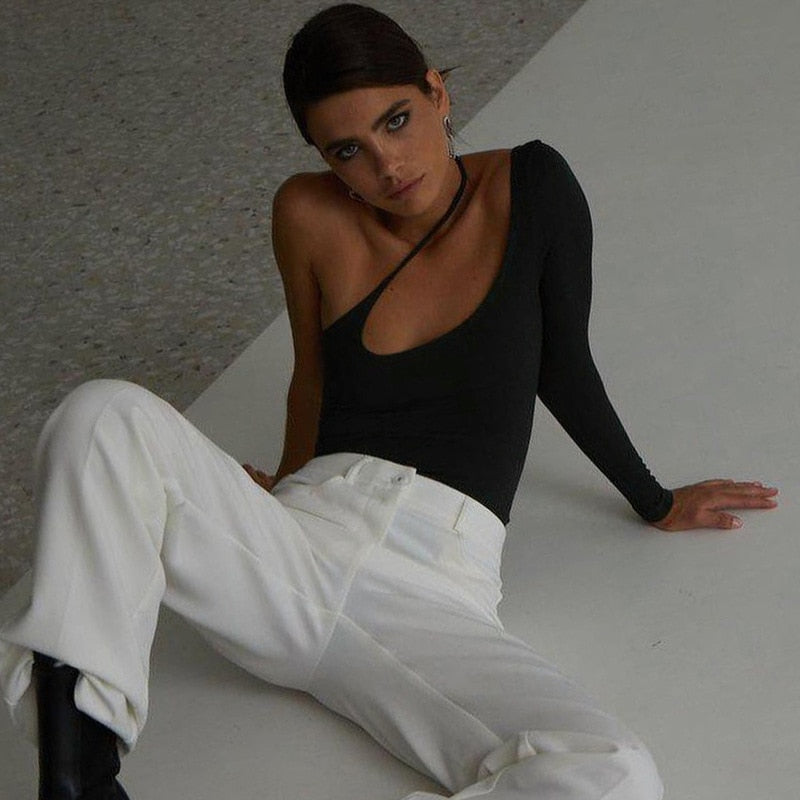 Irregular Straps one sleeve Cropped Top