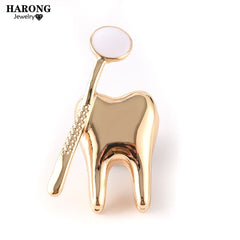 2 Color Classic Medical Cute Tooth Shape Brooch Zinc Alloy Gold Color Pin Dentist Nurse Enamel Pins Backpack Badge Women Gift