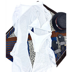 In-X Solid bikini 2021 Mesh 3 pieces set Sexy swimsuit women Elegant swimwear female Ruffle swimming suit Sports bathing suit