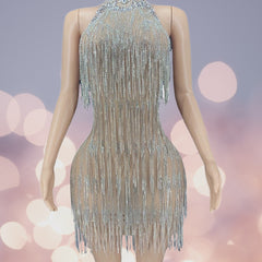 Silver Rhinestones Fringes dress