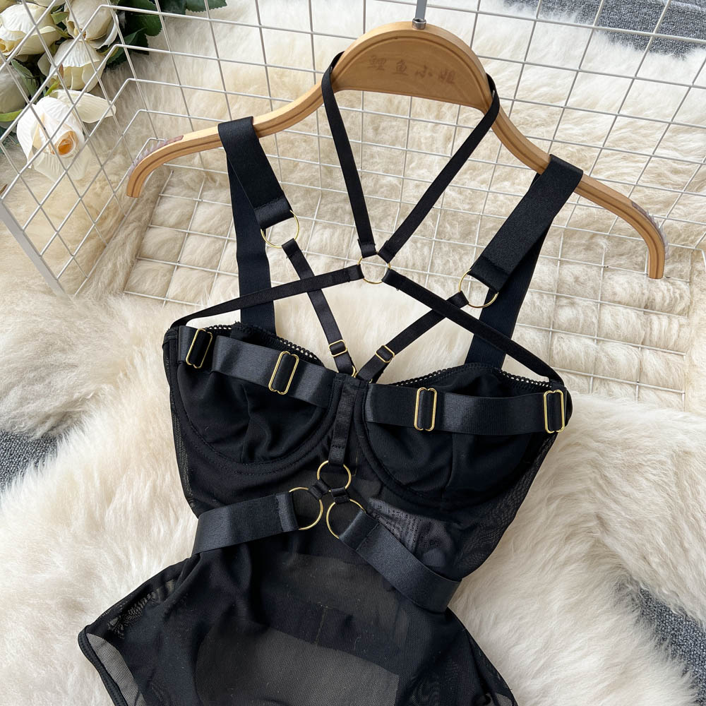 Bodysuits Lingerie Sexy Sleepwear Hollow Combination Catsuits Slim Intimate Erotic Mesh Strappy Rompers