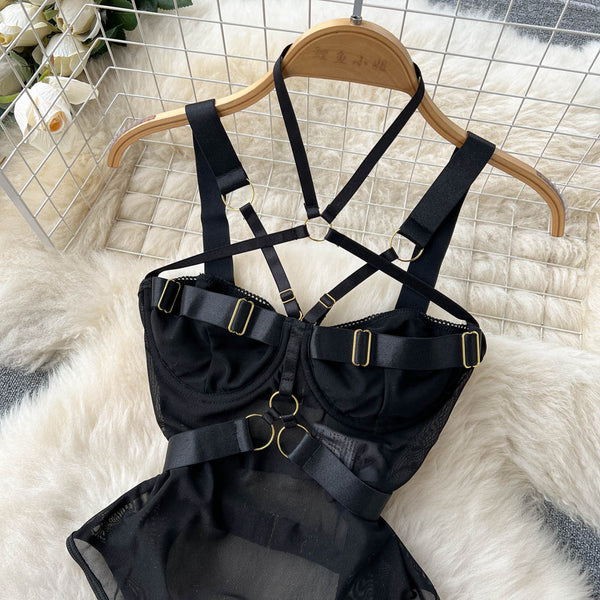 Bodysuits Lingerie Sexy Sleepwear Hollow Combination Catsuits Slim Intimate Erotic Mesh Strappy Rompers