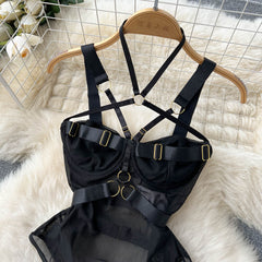 Bodysuits Lingerie Sexy Sleepwear Hollow Combination Catsuits Slim Intimate Erotic Mesh Strappy Rompers