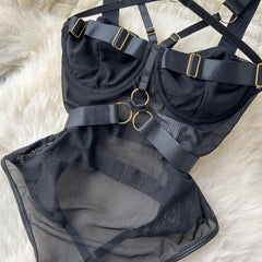 Bodysuits Lingerie Sexy Sleepwear Hollow Combination Catsuits Slim Intimate Erotic Mesh Strappy Rompers