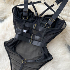 Bodysuits Lingerie Sexy Sleepwear Hollow Combination Catsuits Slim Intimate Erotic Mesh Strappy Rompers