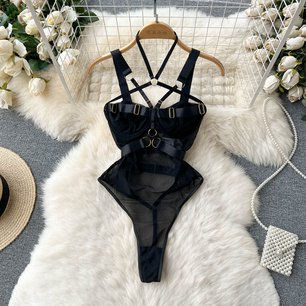 Bodysuits Lingerie Sexy Sleepwear Hollow Combination Catsuits Slim Intimate Erotic Mesh Strappy Rompers Main image