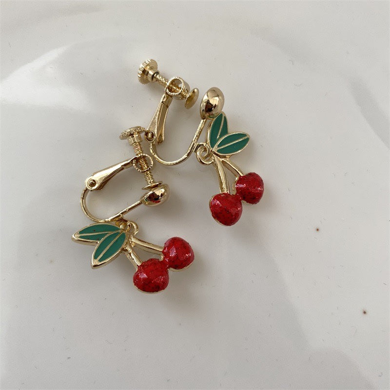 Red Cherry Japanese Style Energetic Girl Earrings Silver Ear Clip Secondary image