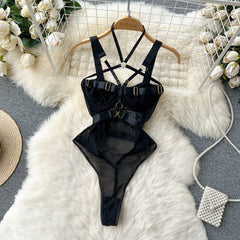 Bodysuits Lingerie Sexy Sleepwear Hollow Combination Catsuits Slim Intimate Erotic Mesh Strappy Rompers