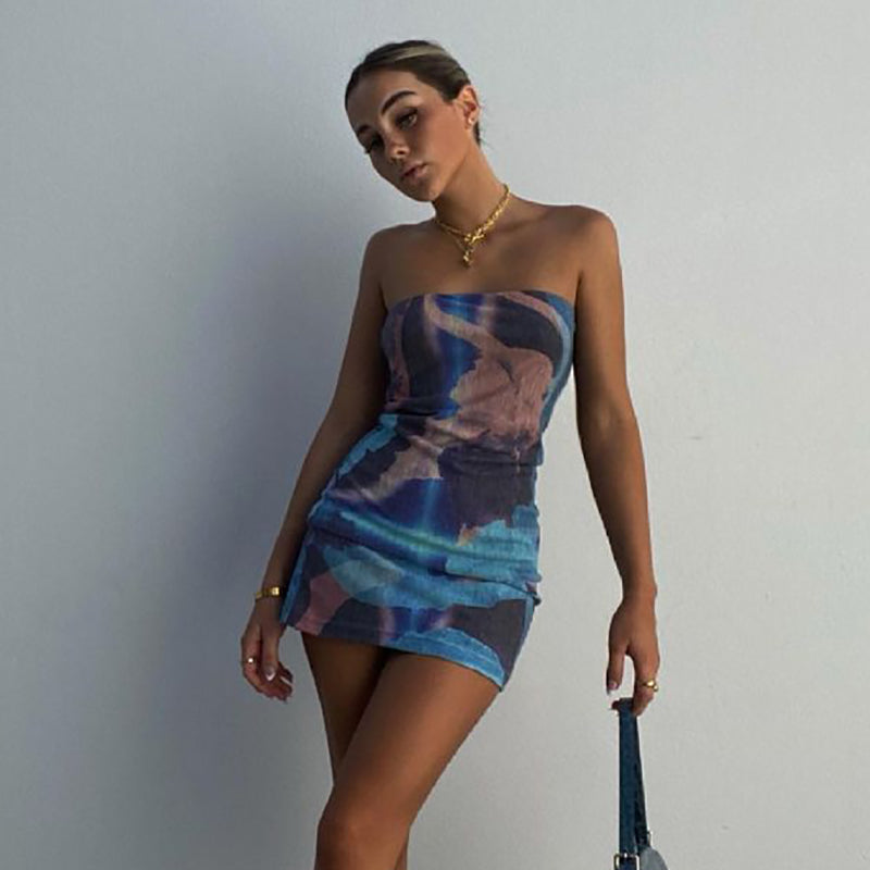Instagram Stars Sea Dress Hot Girls Slim Fit Tube Top