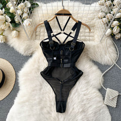Bodysuits Lingerie Sexy Sleepwear Hollow Combination Catsuits Slim Intimate Erotic Mesh Strappy Rompers