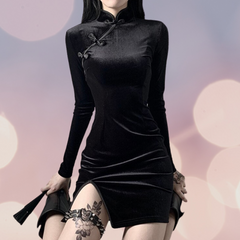 Velvet Vintage Chinese Style Bodycon mini Dress