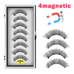 8PCS 4 Magnets Natural Mink Eyelashes false eyelashes magnetic eyelashes  Handmade Artificial With Tweezer Makeup Set