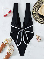 Tied bunny ear Deep V High Cut Thong One Piece