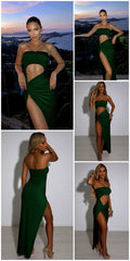 Sexy Hollow Out Sleeveless Strapless High Split Maxi Dress