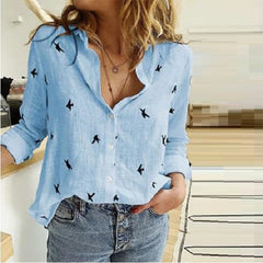 Button Lapel Cardigan Top Loose Long Sleeve Oversized Blouse