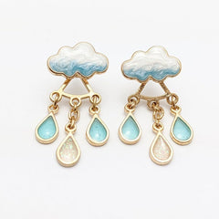Cute Cloud Blue Rain Drop Dangle Earrings