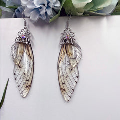 Handmade Butterfly Wing Drop Earrings with Foil Rhinestones