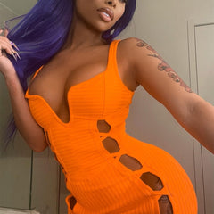 Taruxy 2022 Summer Women Dress Black Knitted V-Neck Hollow Out Bodycon Long Dresses Femme Y2K Sexy Bandage Party Dress Vestidos