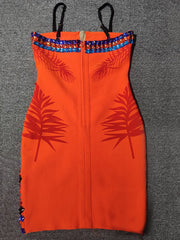 Ailigou 2022 New Women&#39;s High Quality Orange Slip Hand-Beaded Shiny Rayon Bandage Dress Elegant Club Party Dress VestidosAiligou