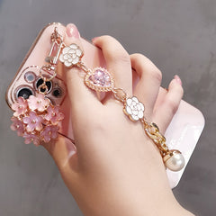 Glitter Camellia Gem Bracelet Flower Pendant Phone Cases for IPhone