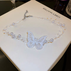 Fashion Butterfly Necklace for Women Pop Butterfly Pearl Pendant