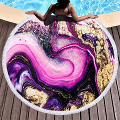 Microfiber Marble Abstract Pattern Beach Towel Round Large Watercolor Yoga Towel With Tassel Beach Mat Blanket Cover