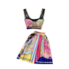 2022 Summer New Short Strapless Suspender Vest High Waist Pleated Skirt Two Piece Set
