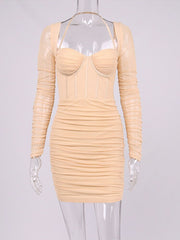 High Quality Autumn Long Sleeve Bodycon Dress party Sexy 2022 Casual dress Mini Mesh Dress Halter Boning Corset Dress Club Dress
