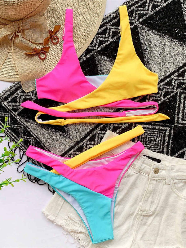 Crissy Crossy Colors Two-piece Bikini set Asymmetric Mid Waist