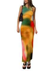 Sleeveless Elegant Sexy Tie Dye Bodycon Dress