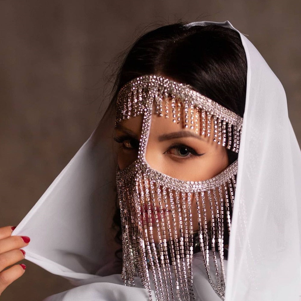 Belladonna Rhinestone Chain Veil Mask