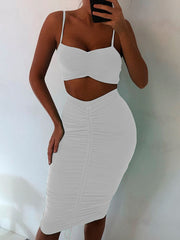 Articat Two Piece Sexy Pleated Party Dress Women Spaghetti Strap Backless Slinny Pencil Christmas Dress Casual Dress Vestidos