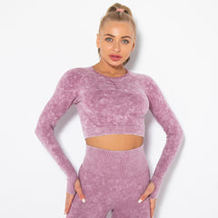 Women Seamless High Waist Yoga Set Long Sleeve Crop Top High Waist Leggings