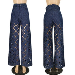 High Waist Wide Leg Jeans Woman 2022 Streetwear Loose Long Blue Denim Pants Leisure Ladies Vintage Hole Ripped Jeans for Women