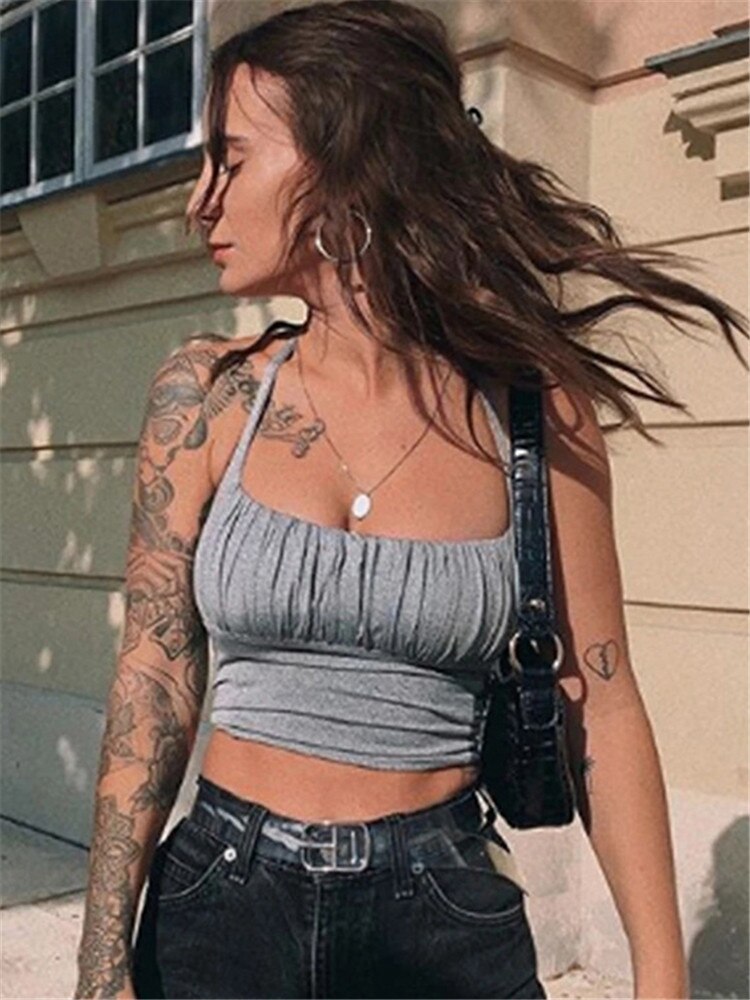 Articat White Ruched Sexy Crop Top Women Strapless Backless Summer Tank Top Tees Slim Casual Beach Camisole Bralette Streetwear