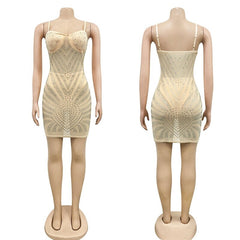 Sparkly Crystal Rhinestone Bodycon Dress for Women Night Club Party Dresses Birthday Vestido See Through Mesh Ladies Sexy Dress