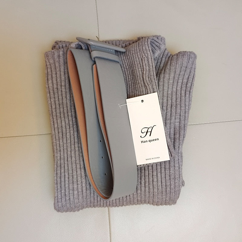Knitted Bodycon Dress Bottoming Women Soft Elastic Turtleneck Sweater Autumn Winter Midi Party Dresses With Belt