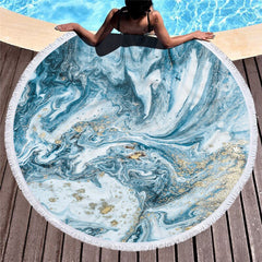Microfiber Marble Abstract Pattern Beach Towel Round Large Watercolor Yoga Towel With Tassel Beach Mat Blanket Cover
