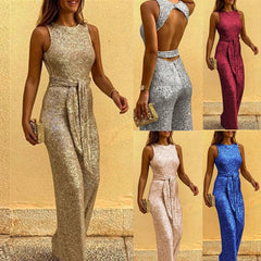 Sunny Backless One Piece jumpsuit Sequin Silver