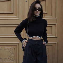 Turtleneck Crop Solid Knitted Long Sleeve Slim Pullovers Jumpers Knitwear