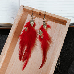 Feather Earrings For Women Bohemian Vintage Leaf Feather Long Tassel Dangling Earring Party Jewelry