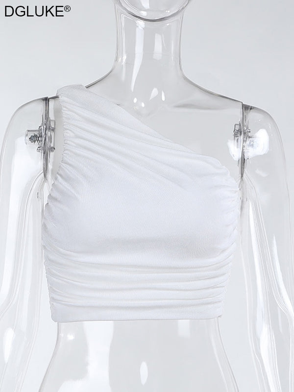 Oriana Ruched One-Shoulder Crop Top One-piece